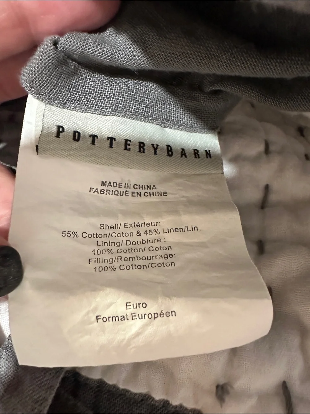 Pottery Barn Pick Stitch Quilted Euro Shams in flagstone gray